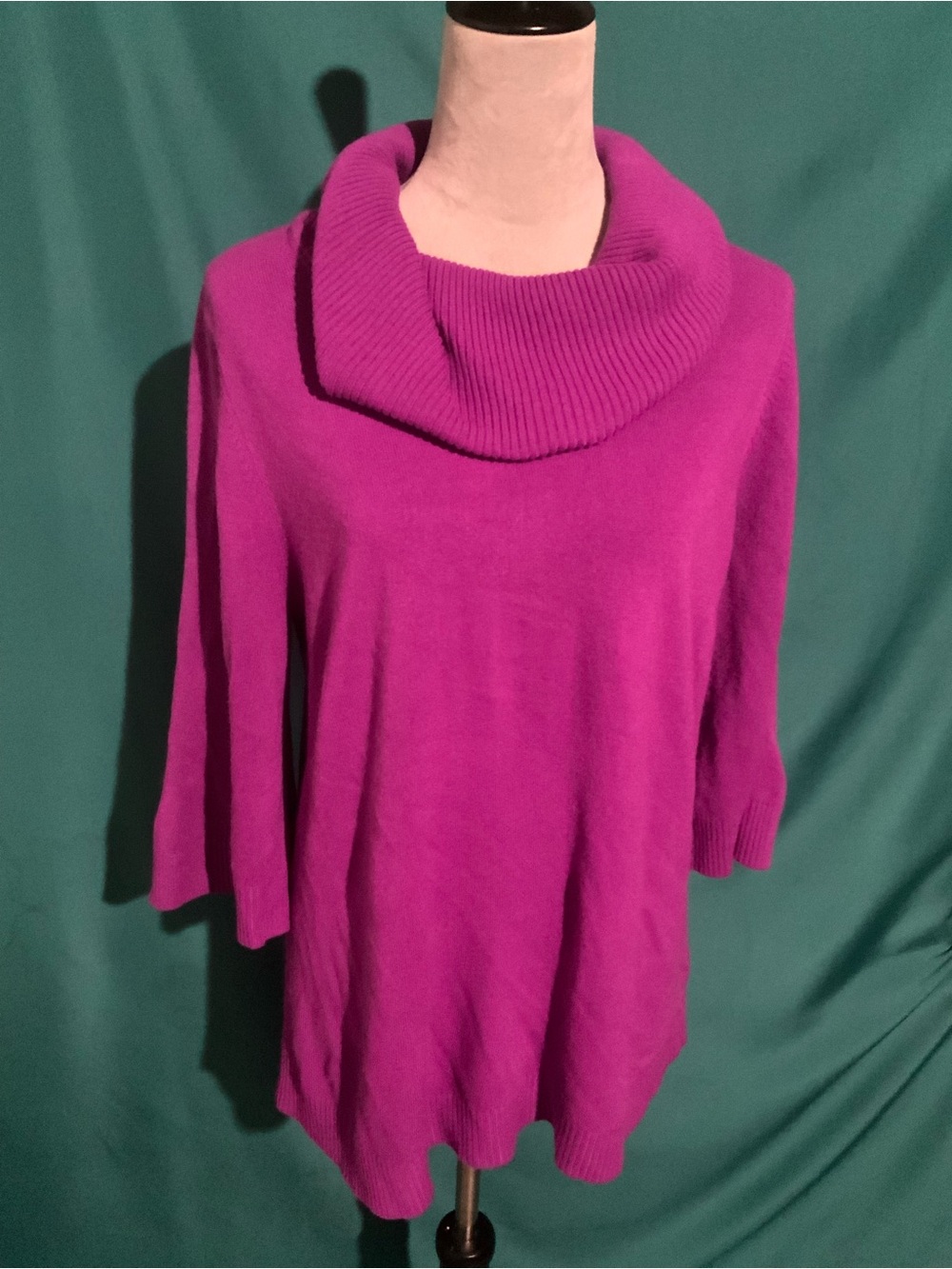 KNIT by HAMPSHIRE STUDIO, FUSHIA PINK KNIT COWL NECK PULLOVER SWEATER